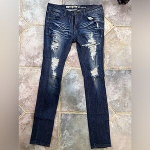 MACHINE Dark Blue Denim Distressed Destroyed Skinny Stretchy Jeans Size 11